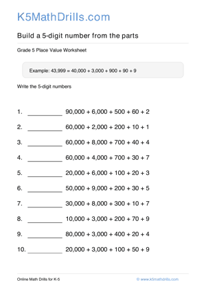 Grade 5 Place Value 5 Digit 28