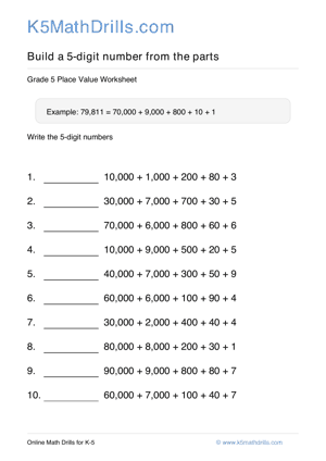 Grade 5 Place Value 5 Digit 52