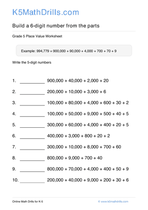 Grade 5 Place Value 6 Digit 12