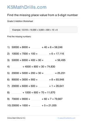 Grade 5 Place Value Missing 5 Digit 43