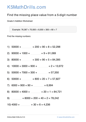 Grade 5 Place Value Missing 5 Digit 49